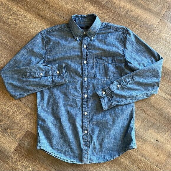 American Eagle Button Down Shirt Cotton Small Men’s Blue Minimalist - Picture 9 of 9
